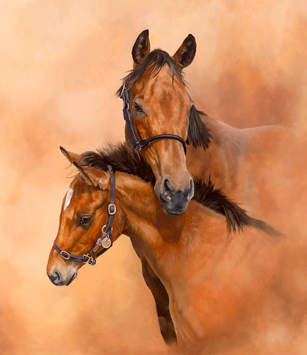 horse art print of a thoroughbred mare and her foal by equestrian artist Lisa Miller